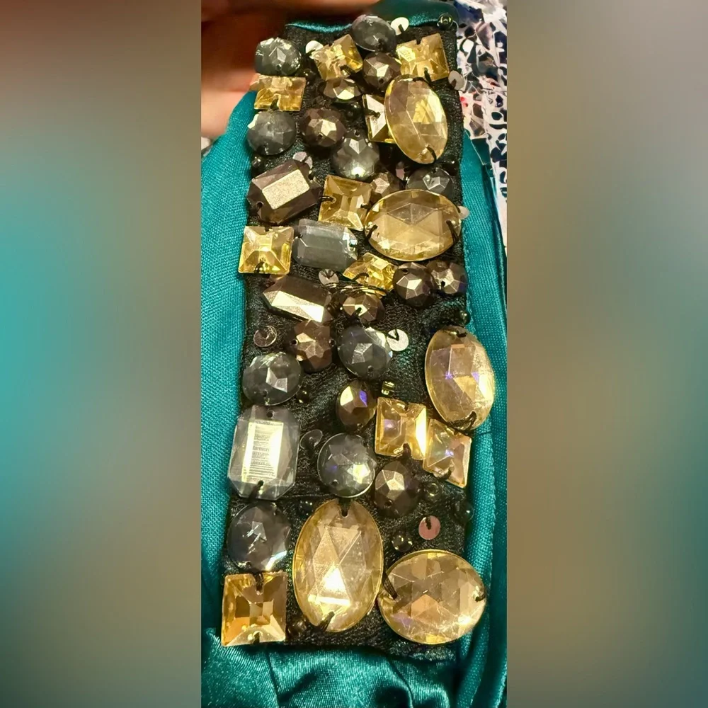 Speechless Emerald Green Satin One-Shoulder Ruched Juniors Dress - Size 7 - Picture 5 of 7